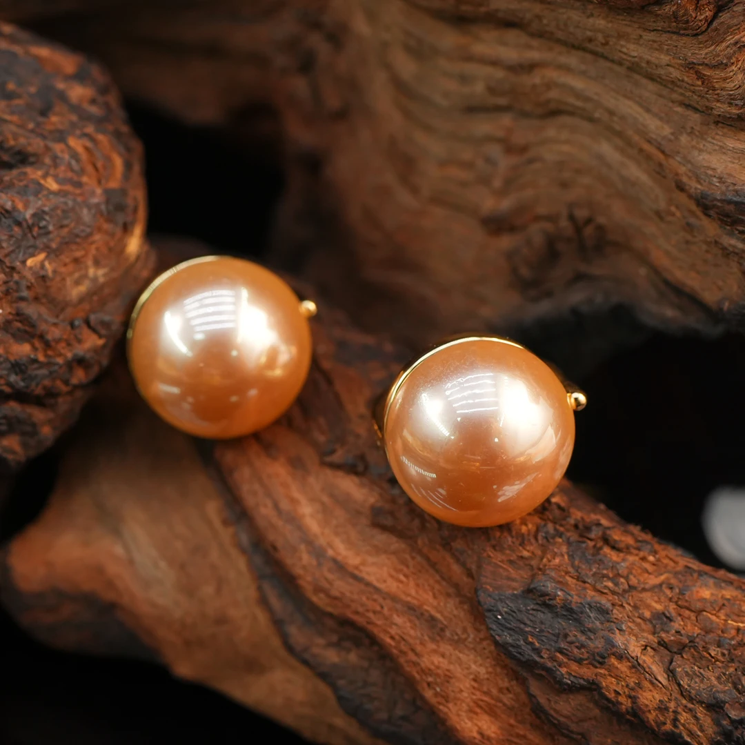 铜合金耳饰 LeLe 耳钉  香槟色珠珠轻奢高级感气质小香风 344