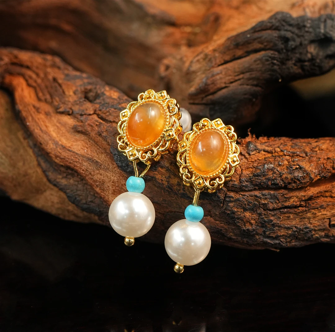 铜合金耳饰 LeLe 耳钉 复古法式椭圆几何气质高级感百搭 314