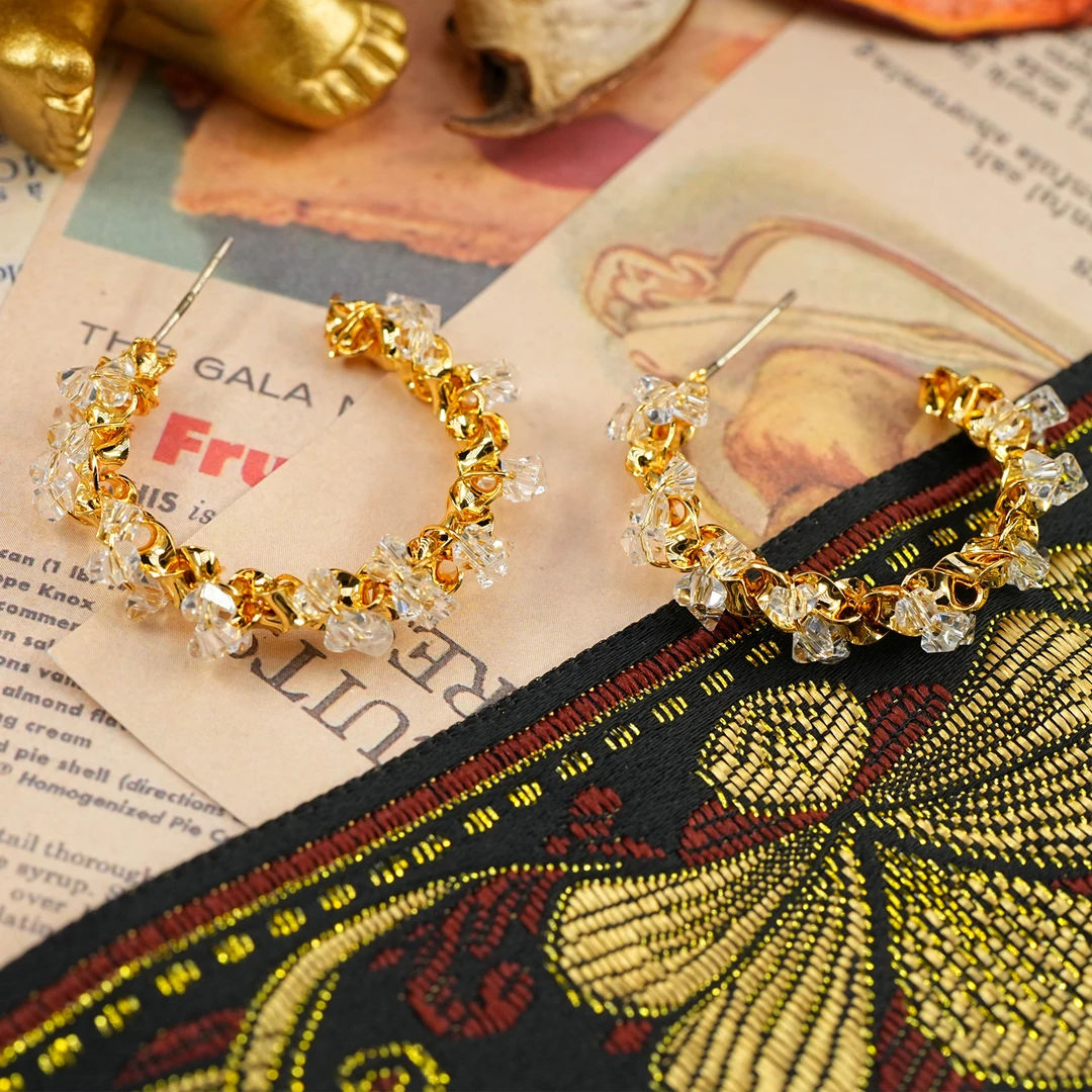 铜合金耳饰 LeLe 耳钉  时尚轻奢手工碎钻明星同款10089