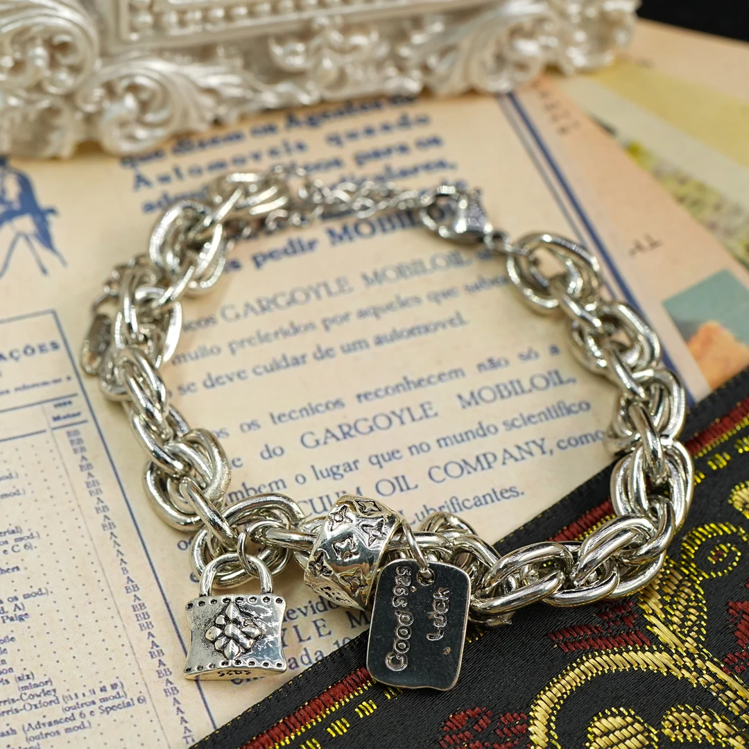 铜合金手链 LeLe手链 银色复古做旧圆筒（主链+延长：16+6cm）4343