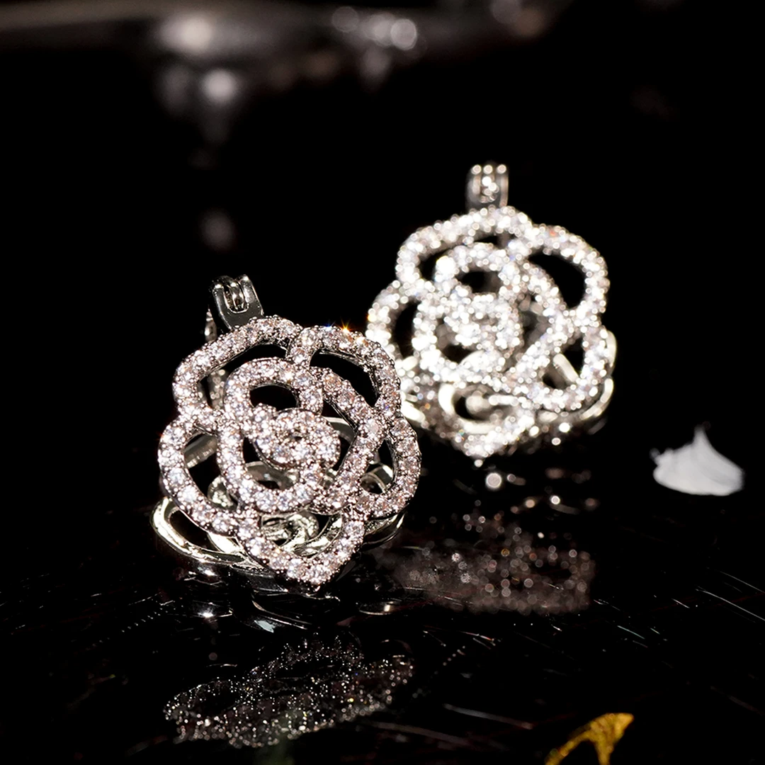 铜合金耳饰 LeLe 耳钉 满钻双面玫瑰简约时尚气质百搭优雅 8008