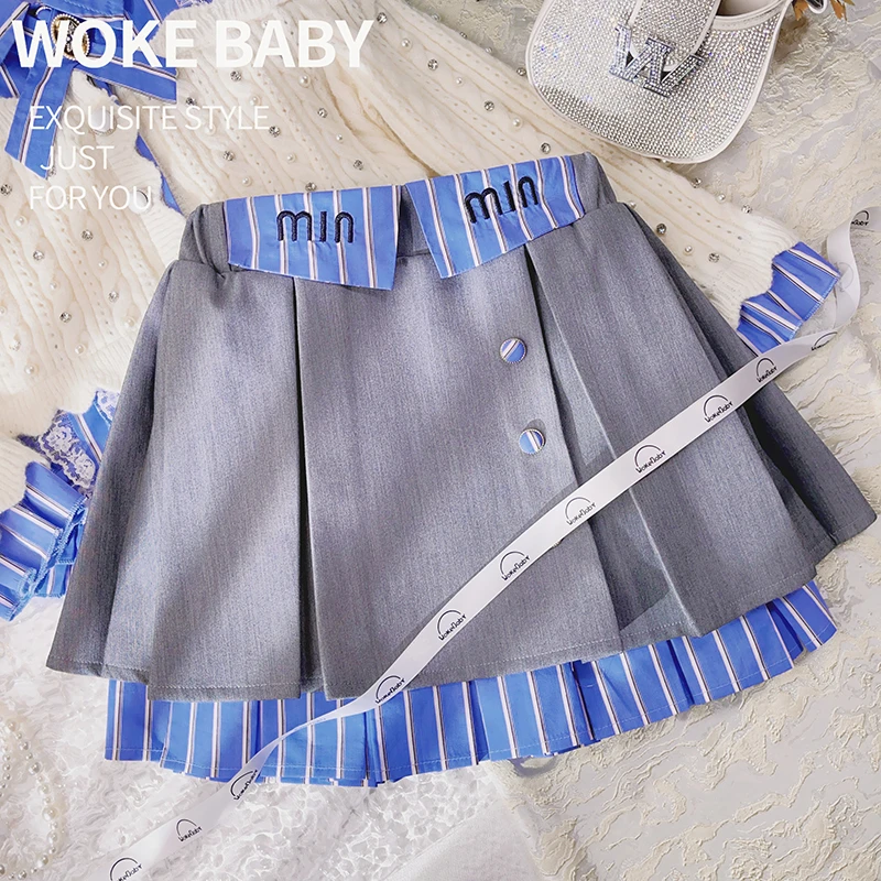 现货女童2024春季新款汉服儿童百搭休闲条纹裙子 V8024