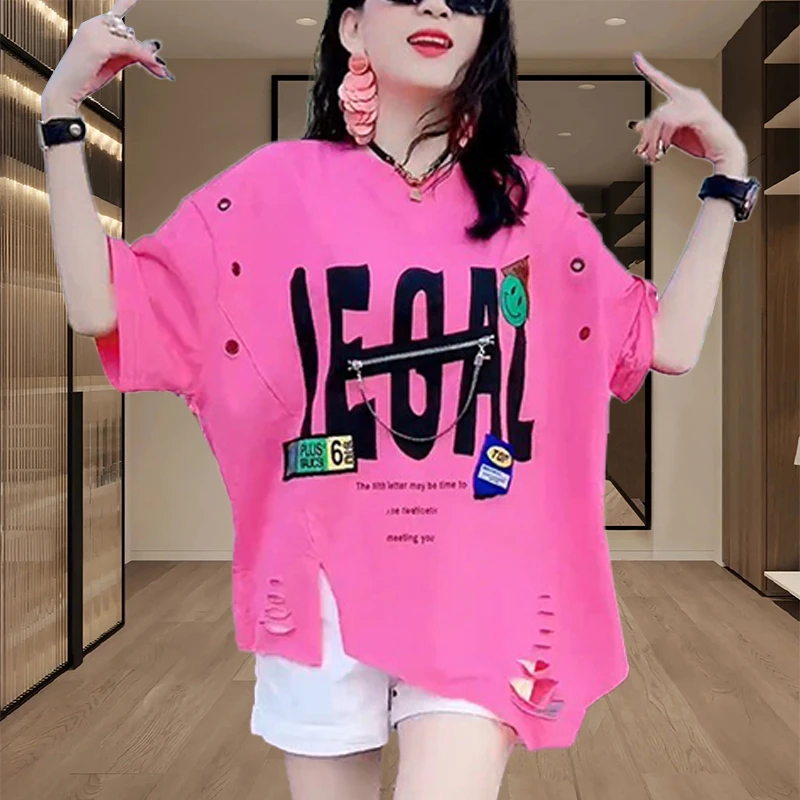 夏季女士高档短袖t恤女款2025款洋气时尚潮牌高档百搭大码上衣服