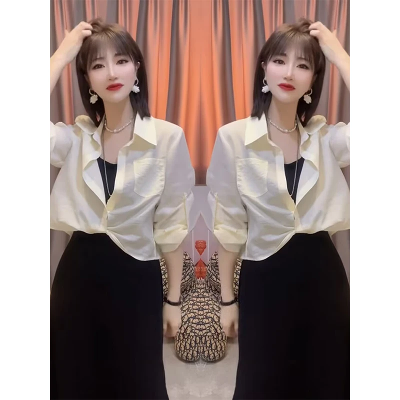 2025夏季新款高级感休闲套装裙女装防晒衬衫吊带连衣裙气质两件套