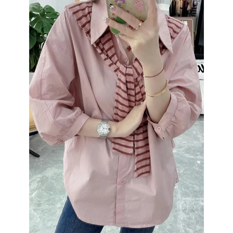 2025春夏装新款女士长袖衬衫时尚洋气减龄小个子披肩时尚洋气上衣
