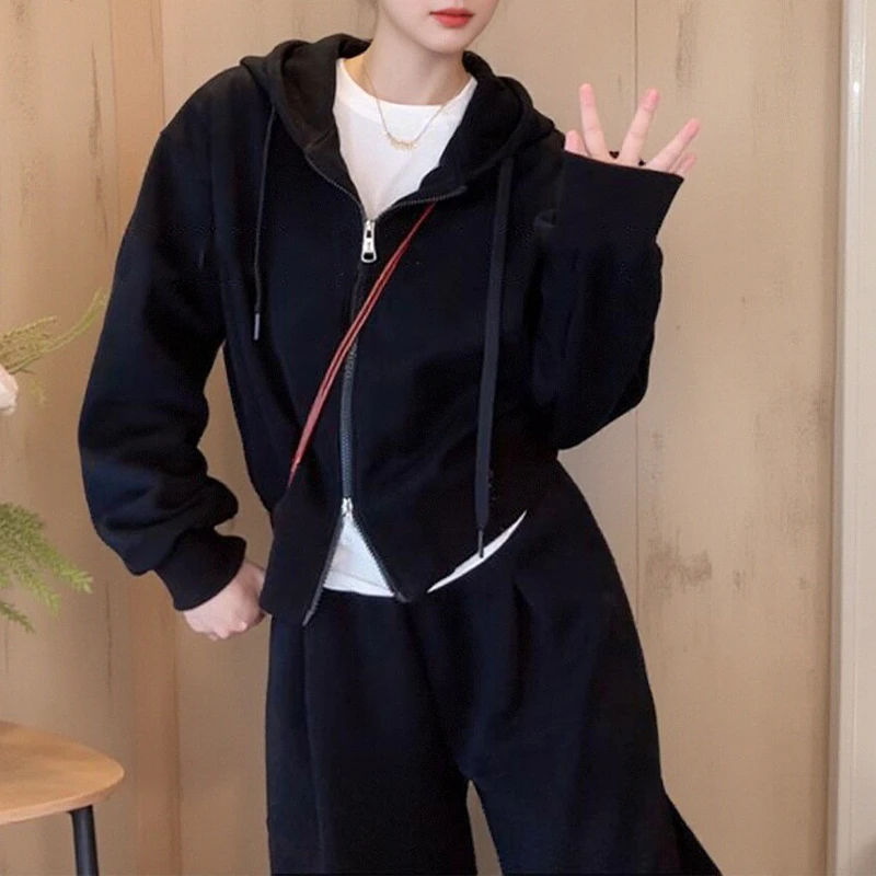 2025春秋季新款设计感时尚百搭休闲套装女小个子连帽阔腿裤两件套