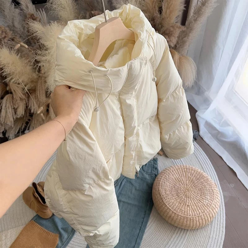 韩版连帽纯色棉服女秋冬季2025新款加厚百搭休款甜美收腰棉袄外套