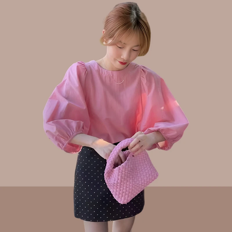 夏季薄款短袖衬衫女款外穿2025新款百搭小个子宽松衬衣泡泡袖上衣