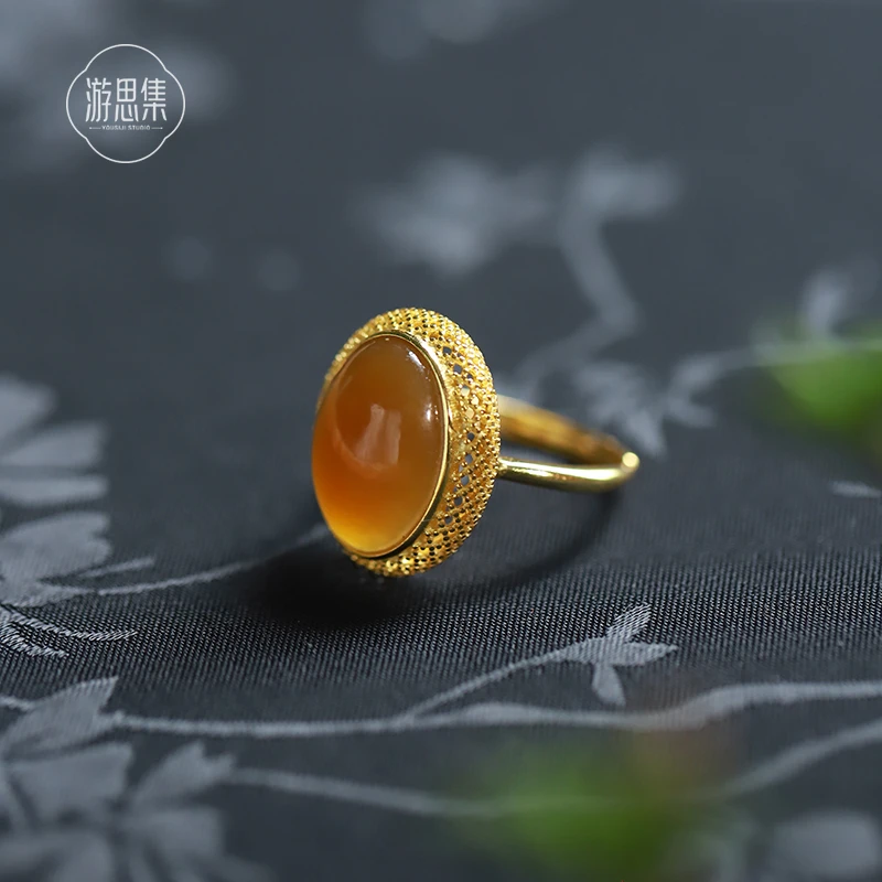 且欢【温梨戒指】天然和田玉糖料轻奢简约时尚高级手工制作开口戒女