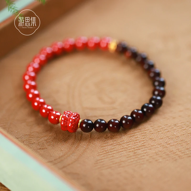 且欢 含辰砂工艺品【济莲手串】朱砂手工工艺本命年避挡防精致设计