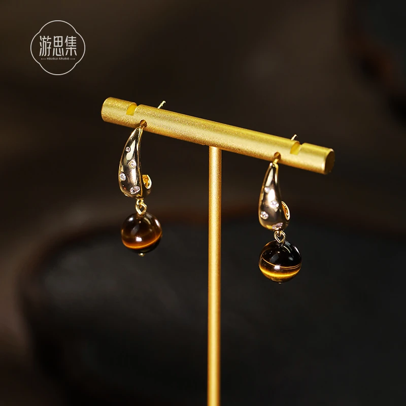 且欢【秋思耳钉】虎眼石精致简约时尚百搭优雅复古制作设计