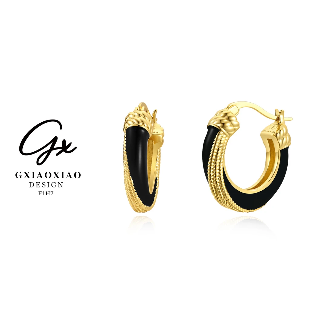 铜合金耳饰 GXX【黑茶夜幕】高级复古感圆圈耳环 F1H7