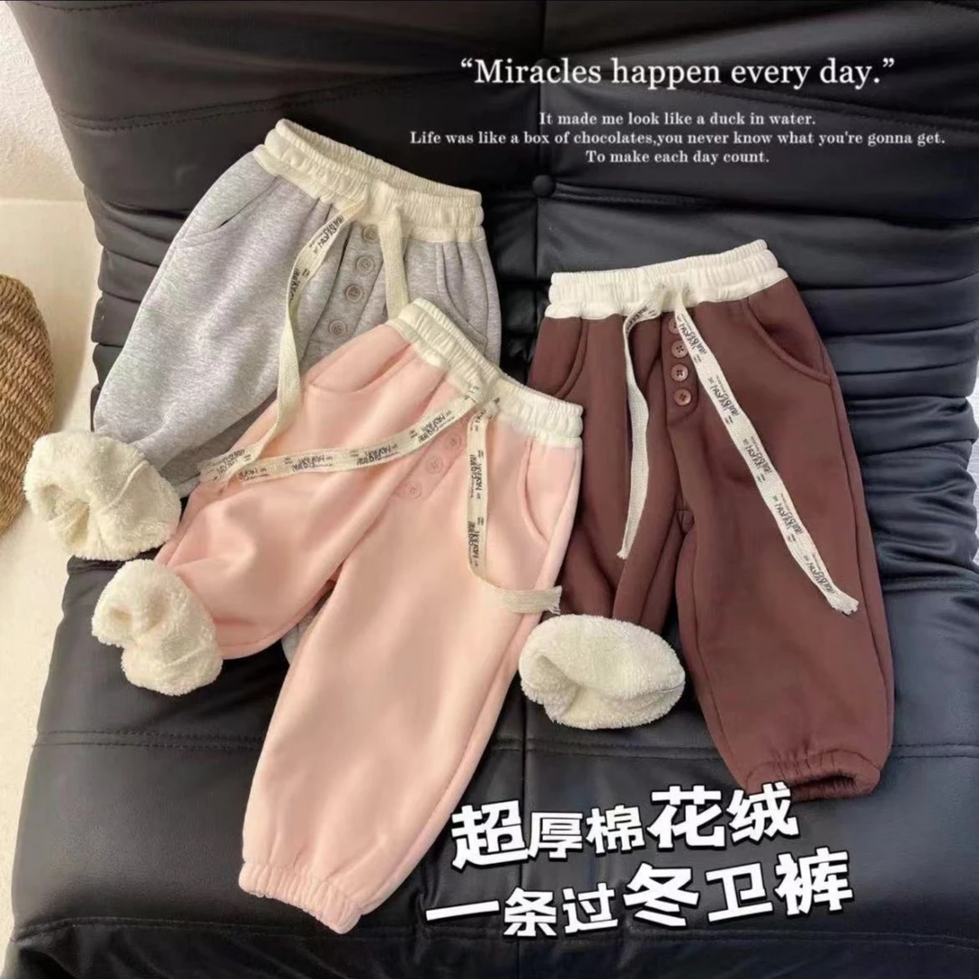 C057-韩版卫裤超厚棉花绒一条过冬加绒加厚ol儿童女童休闲裤宽松