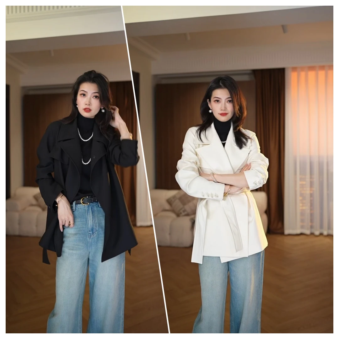“遇见”大翻领A摆风衣气质设计感法式百搭