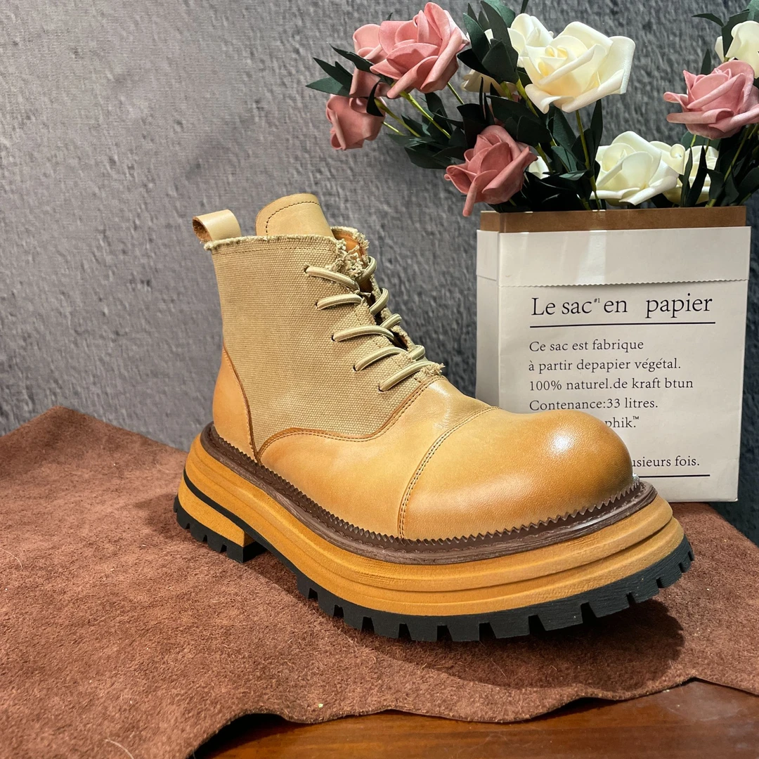 【双11爆款】意大利定制头层牛皮时尚复古百复合底纯手工马丁靴9009