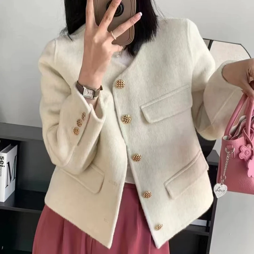 JIALENI佳乐妮气质短款小香风绵羊毛大衣2034