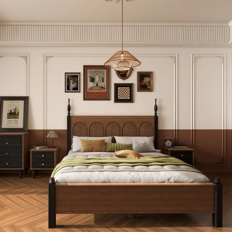 法式复古实木家具实木主卧室成套中古风女孩公主床简易主卧双人床