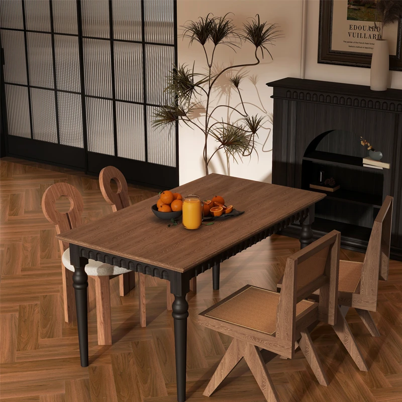 中古风实木长方形家用复古吃饭桌客厅大条桌书桌实木餐桌餐桌法式