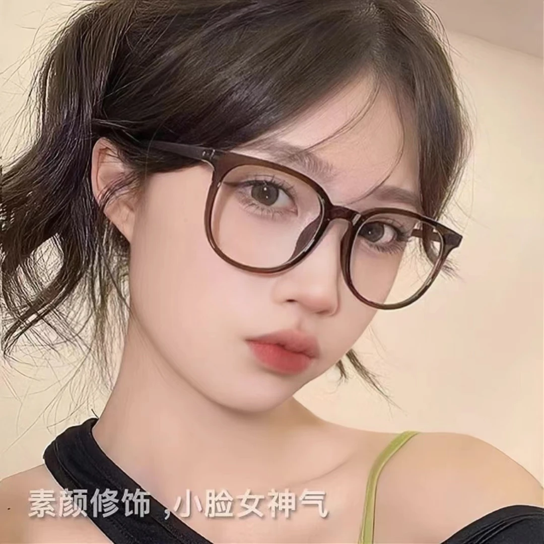 爆款显白栗子棕显白眼镜框调皮可爱学院可配近视女防蓝光超轻圆框