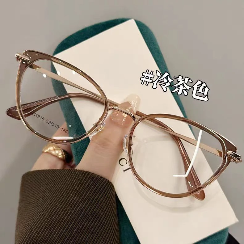 【工厂直销】欧美ins猫眼防蓝光老花镜冷茶色眼镜高级素颜显白老花