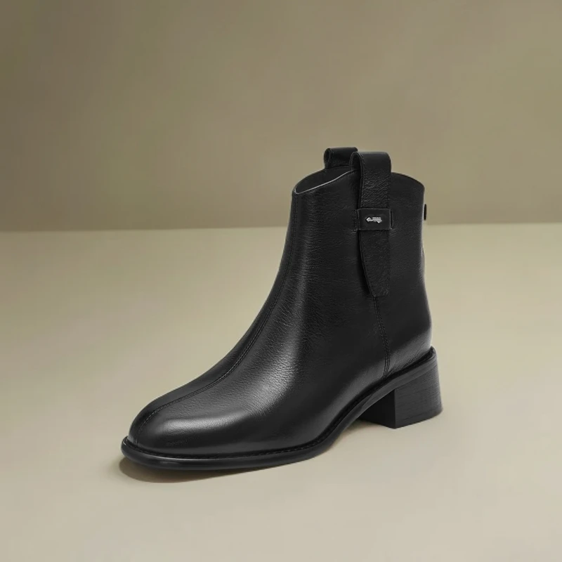 1360-D7-单里新款高帮靴子女粗跟小短靴欧货时尚马丁靴英伦风