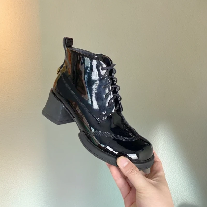 1214-Z1-2-单里新款高帮靴子女粗跟小短靴欧货时尚马丁靴英伦风