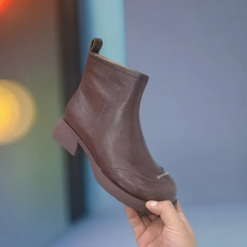 1355-E1-单里新款高帮靴子女粗跟小短靴欧货时尚马丁靴英伦风