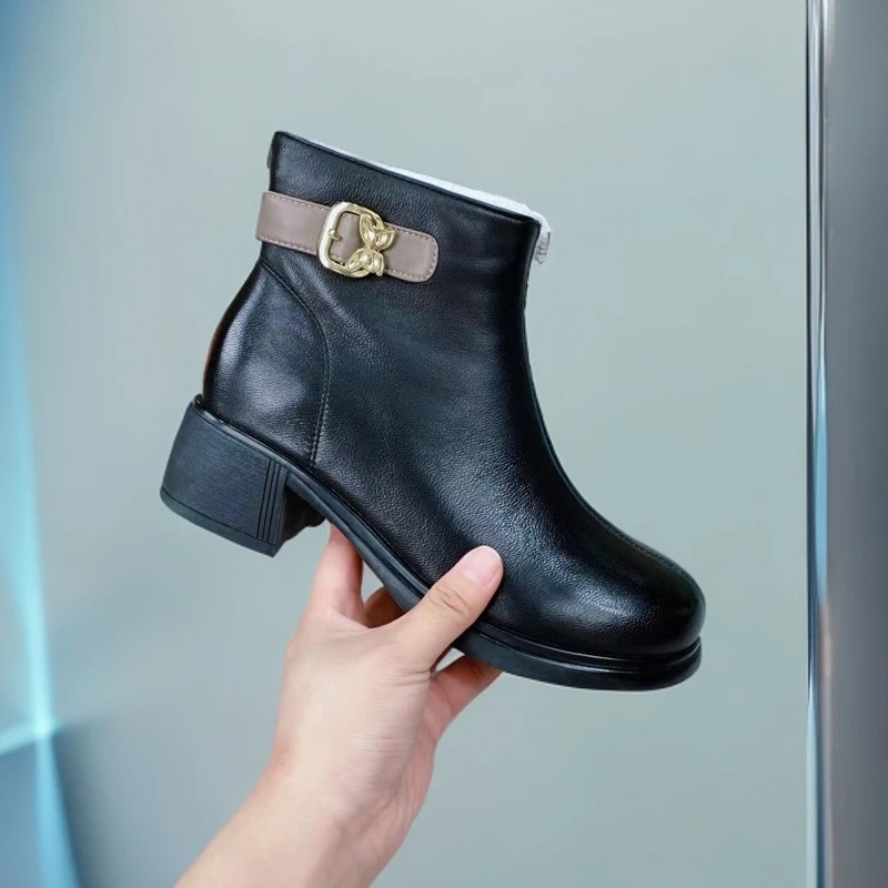 681-D1-单里新款高帮靴子女粗跟小短靴欧货时尚马丁靴英伦风