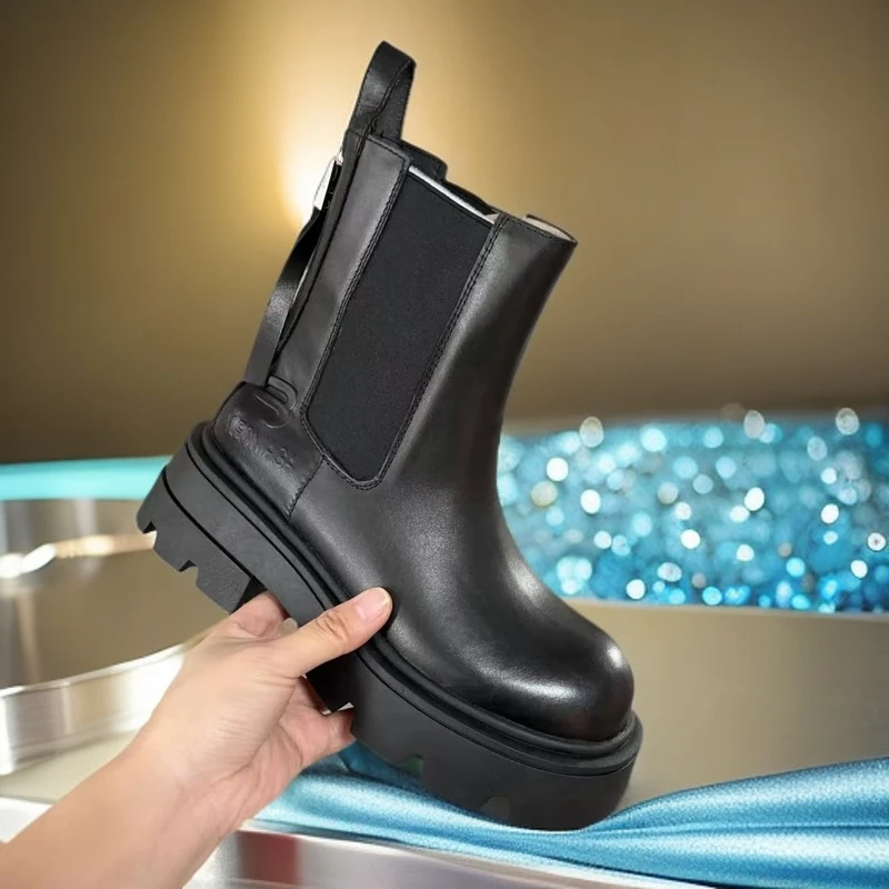 1314-D9-单里新款高帮靴子女粗跟小短靴欧货时尚马丁靴英伦风