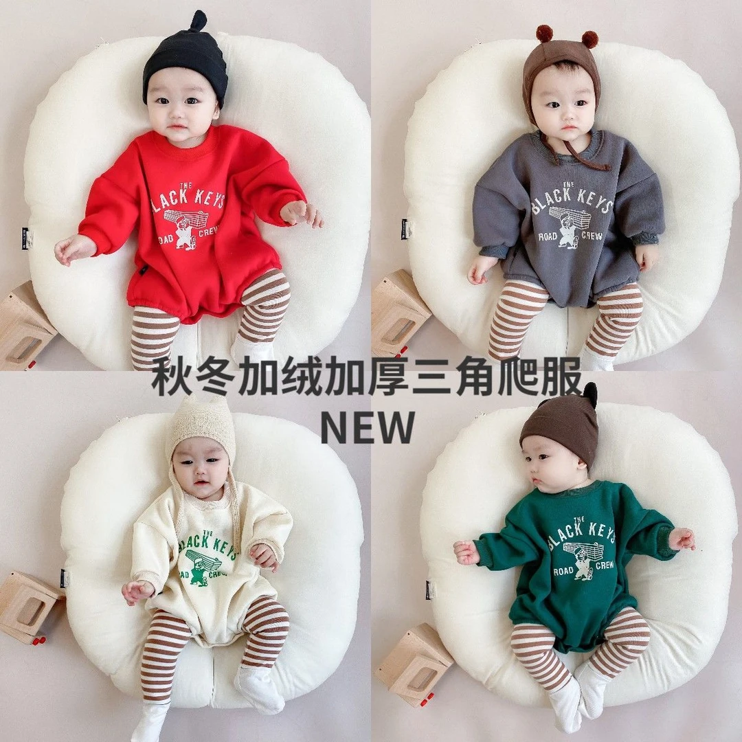 婴儿衣服秋冬款宽松包屁连体衣卫衣男女宝宝卡通加绒三角哈衣长袖