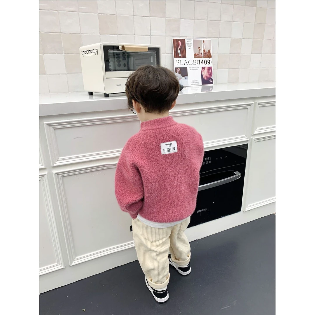 童装2023秋冬季新款韩版男童树莓粉儿童针织衫潮针织毛衣宽松洋气