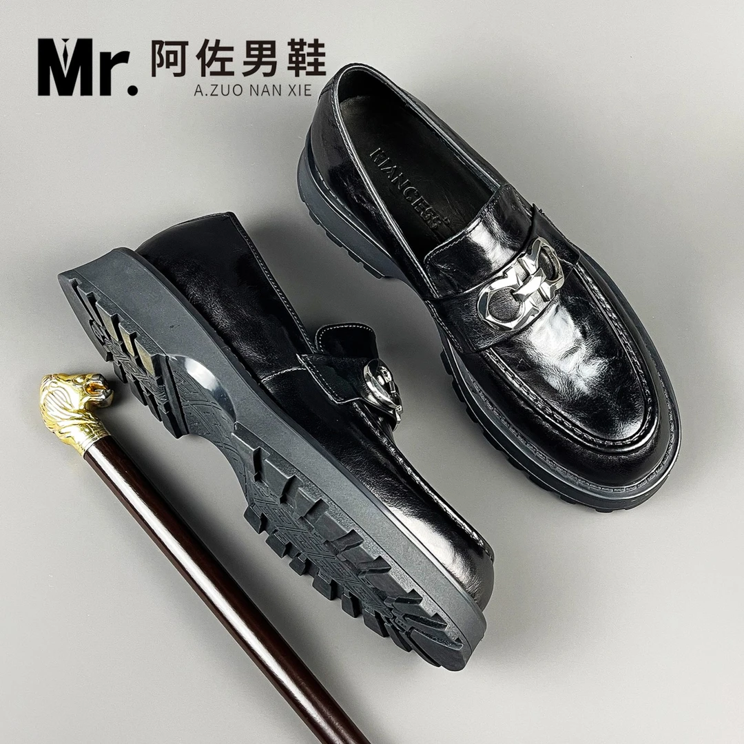 162-278高档厚底男士休闲皮鞋真皮英伦百搭乐福鞋男正宗牛皮皮鞋