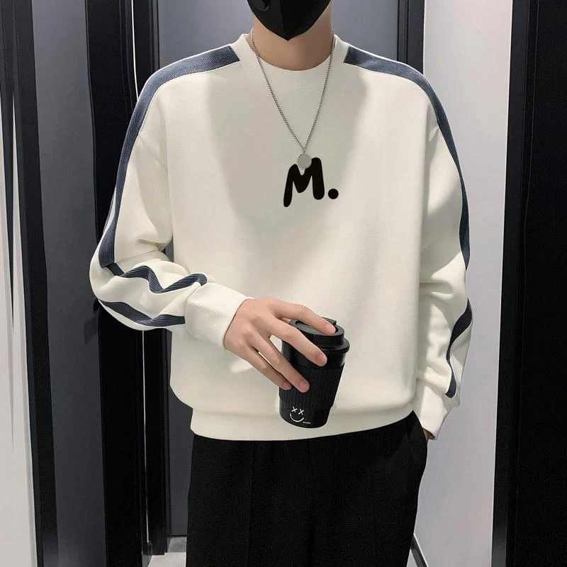 仓石一树春秋款圆领拼接卫衣男外套潮牌2024新款痞帅长袖t恤上衣