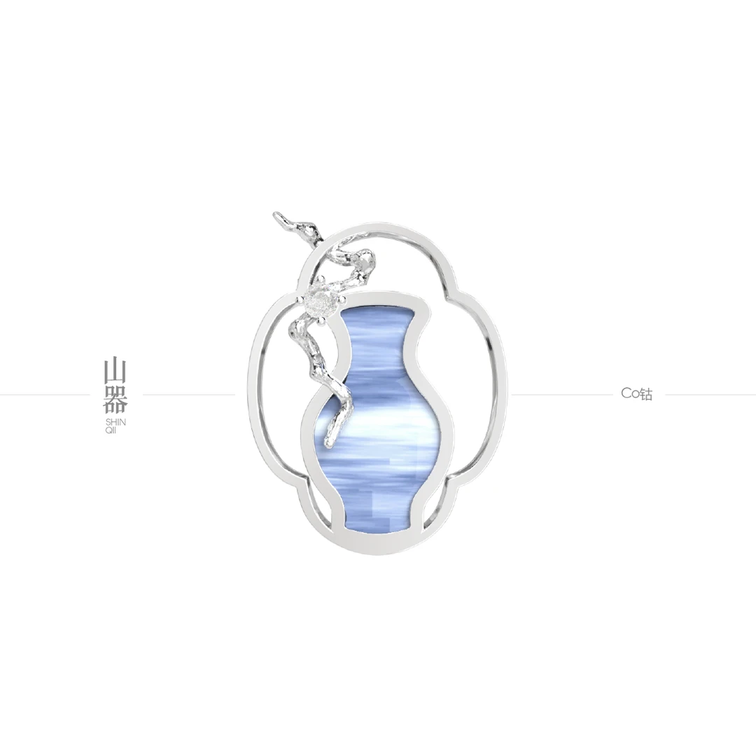 925银陶瓷胸针 山器SHINQII青花瓷胸针新中式气质小众设计独立