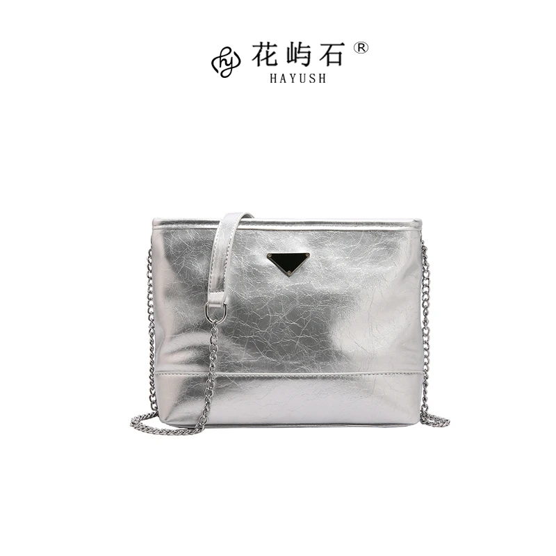 花屿石高级感简约百搭牛皮邮差包单肩斜挎链条包