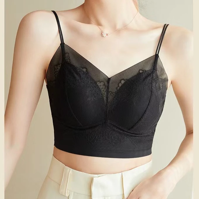 【两件更划算】春夏舒适聚拢小胸吊带美背无钢圈一体式蕾丝内衣文胸