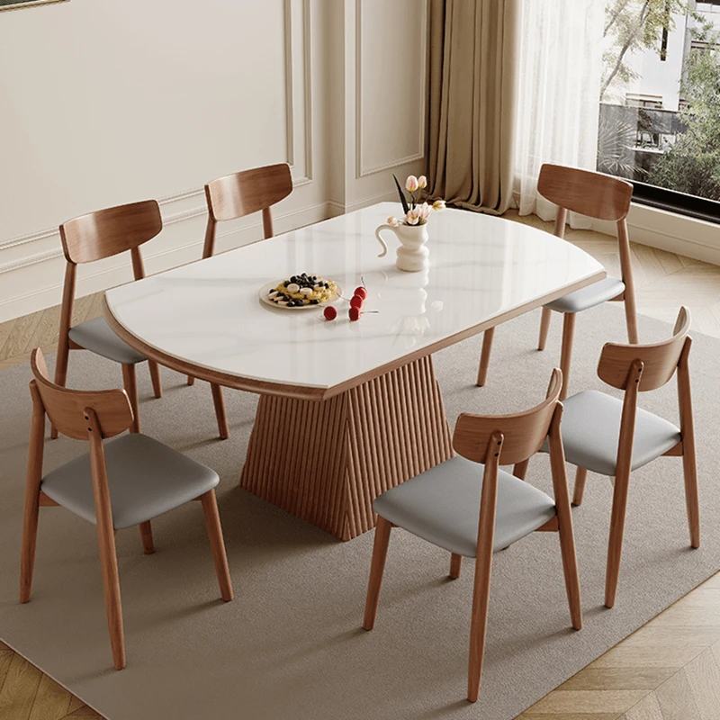 岩板餐桌椅组风现代简约家用小户型合奶油可伸缩折叠饭桌可变圆桌
