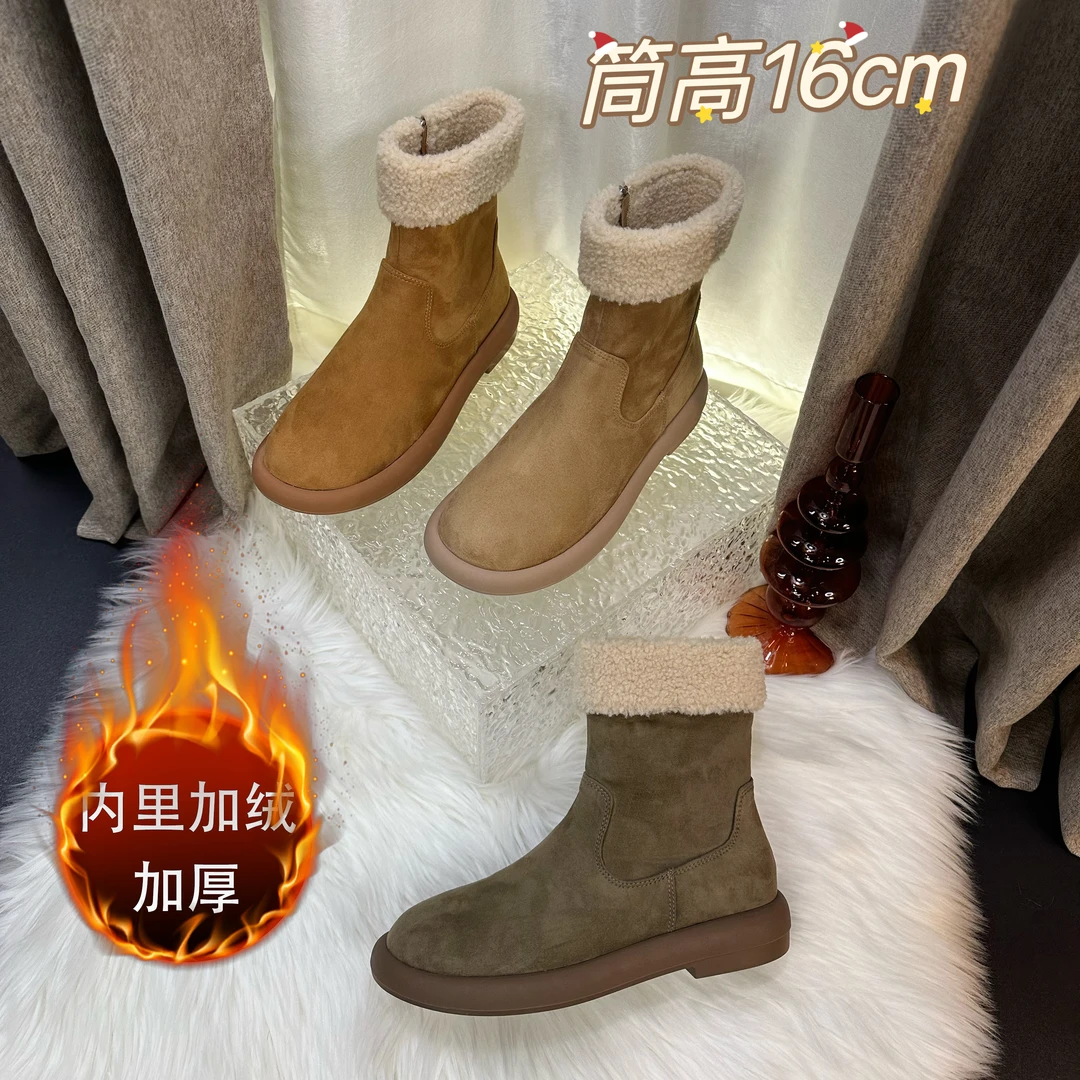 冬季新款爆款2023年时尚雪地靴时装靴加绒棉马丁靴ins百搭中筒靴