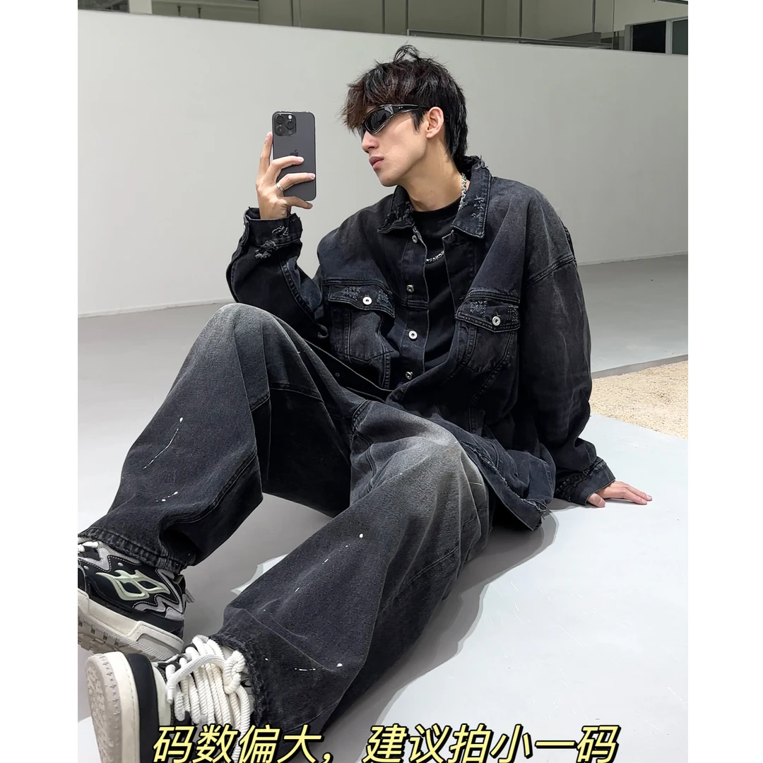 聪明陈高街水洗做旧牛仔外套小众设计感宽松休闲夹克潮