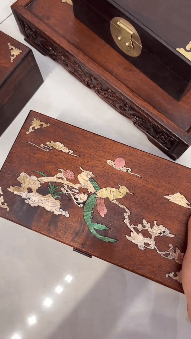 【闪购商品】木鸟踏花枝螺钿首饰盒