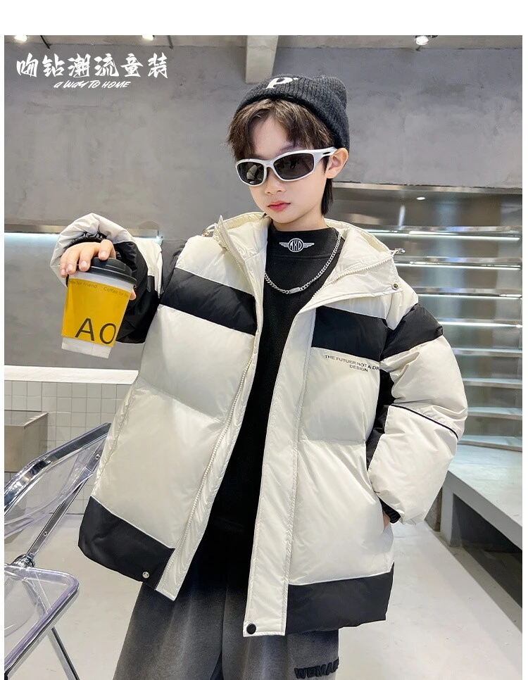 【年款】儿童男童新国标90白鸭绒拼接羽绒服透气轻便薄款宽松款外套