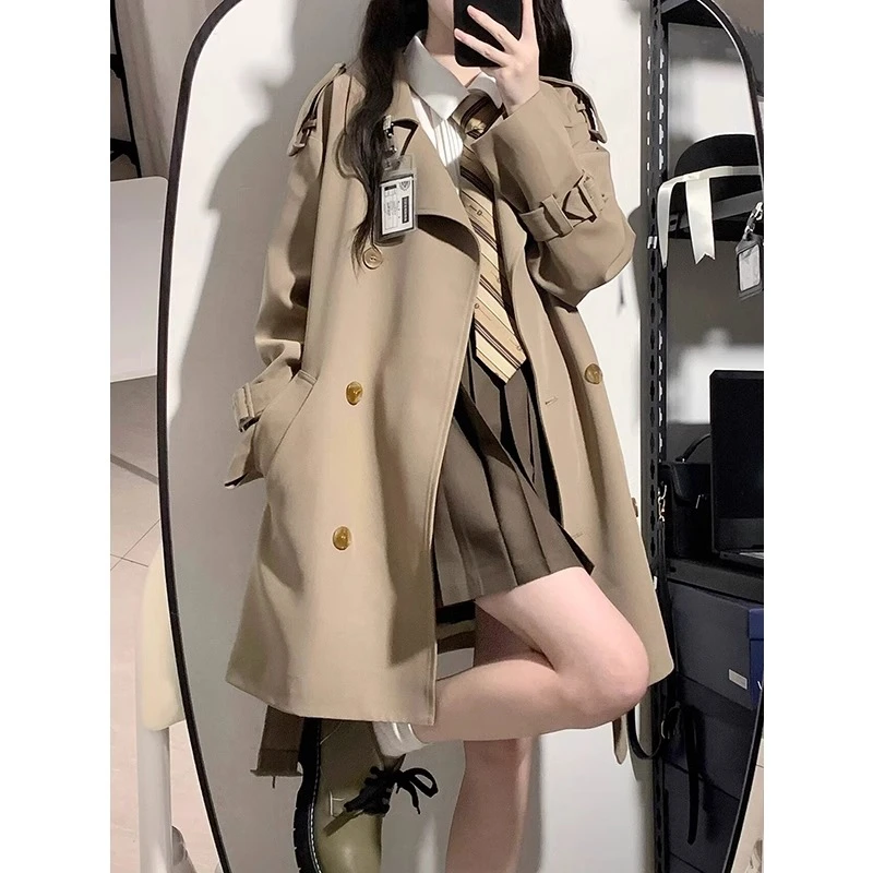 卡其色风衣女2024春秋新款韩版双排扣小个子休闲学院风高级感外套