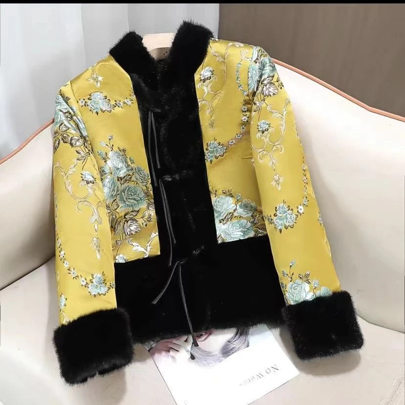 （金枝玉叶）中式加绒加厚刺绣提花外套棉服冬季盘扣中国风上衣国潮