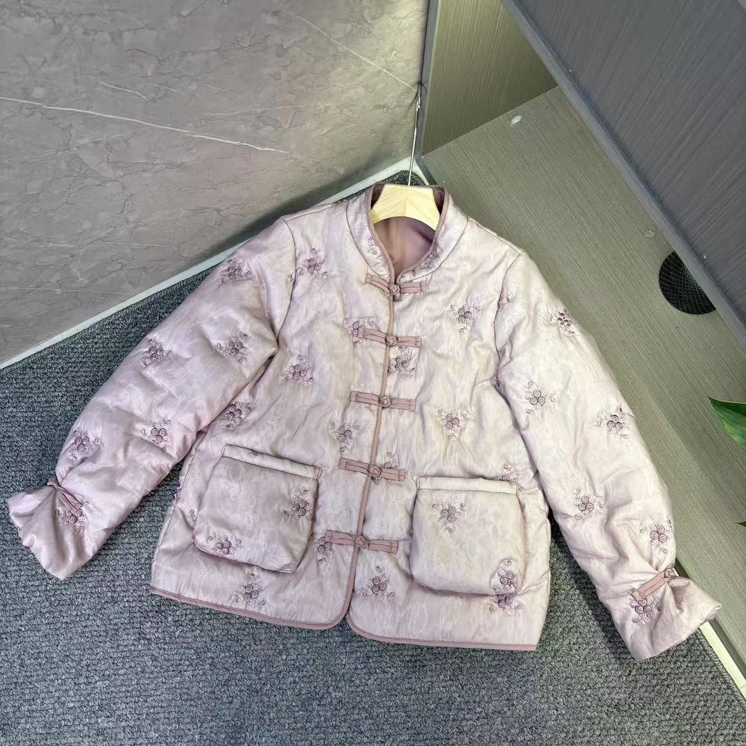 （香芋）新中式女装时尚上衣立领刺绣中国风古风复古宽松外套棉服