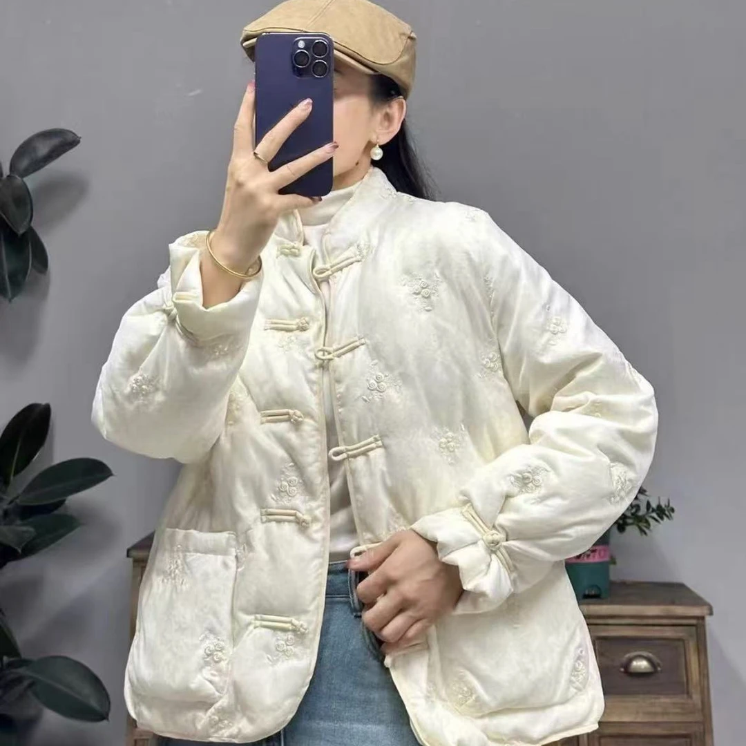 （香芋）中式女装时尚上衣立领刺绣中国风古风复古宽松外套棉服