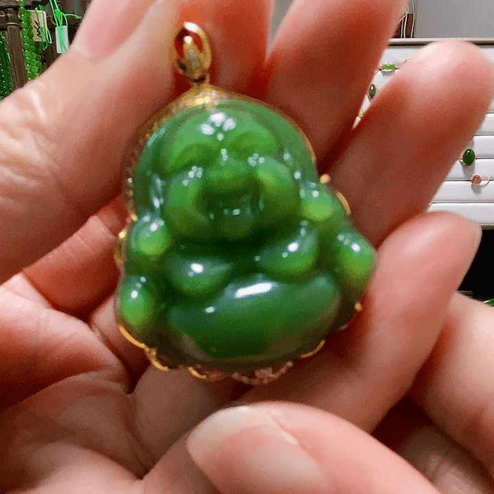 和田玉（碧玉）颈饰18K金镶嵌