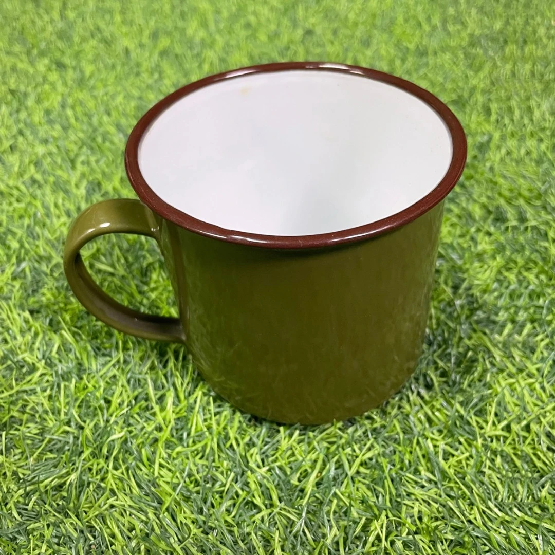 草绿色搪瓷口杯水杯复古怀旧收藏家用泡茶杯手柄无盖