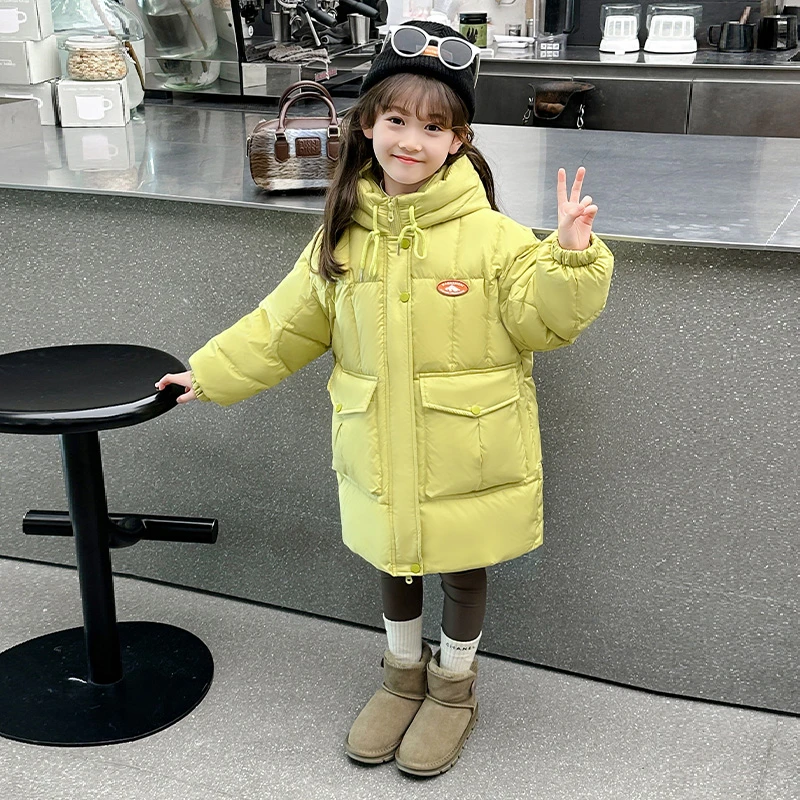 女童羽绒服2024新款儿童韩版冬装加厚宝宝冬季中长款白鸭绒外套潮