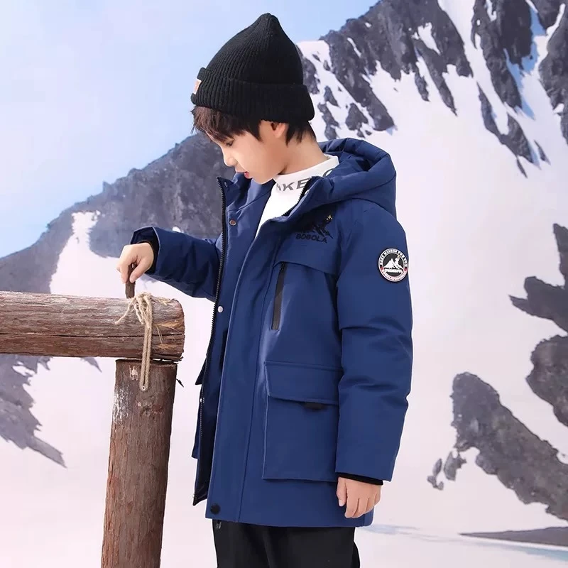 儿童羽绒服男童小学生中大童中长款2024冬季新款保暖加厚工装外套