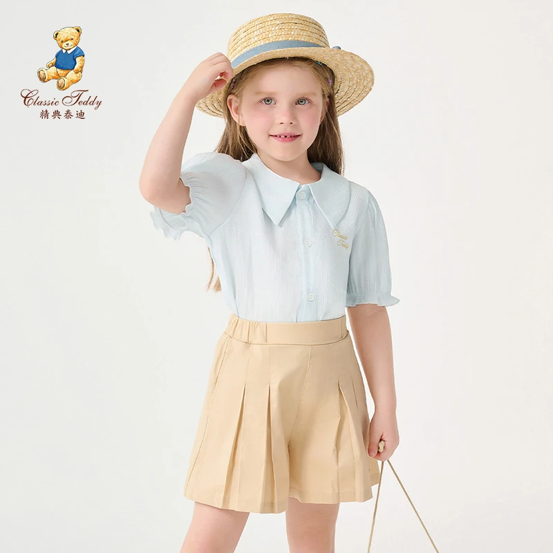 精典泰迪夏季女童时尚短袖衬衫TD2302218YFP